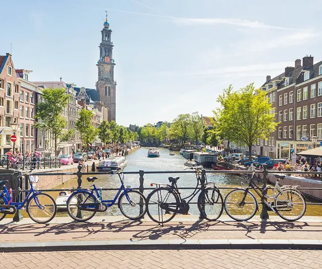 Looking down a canal in Amsterdam