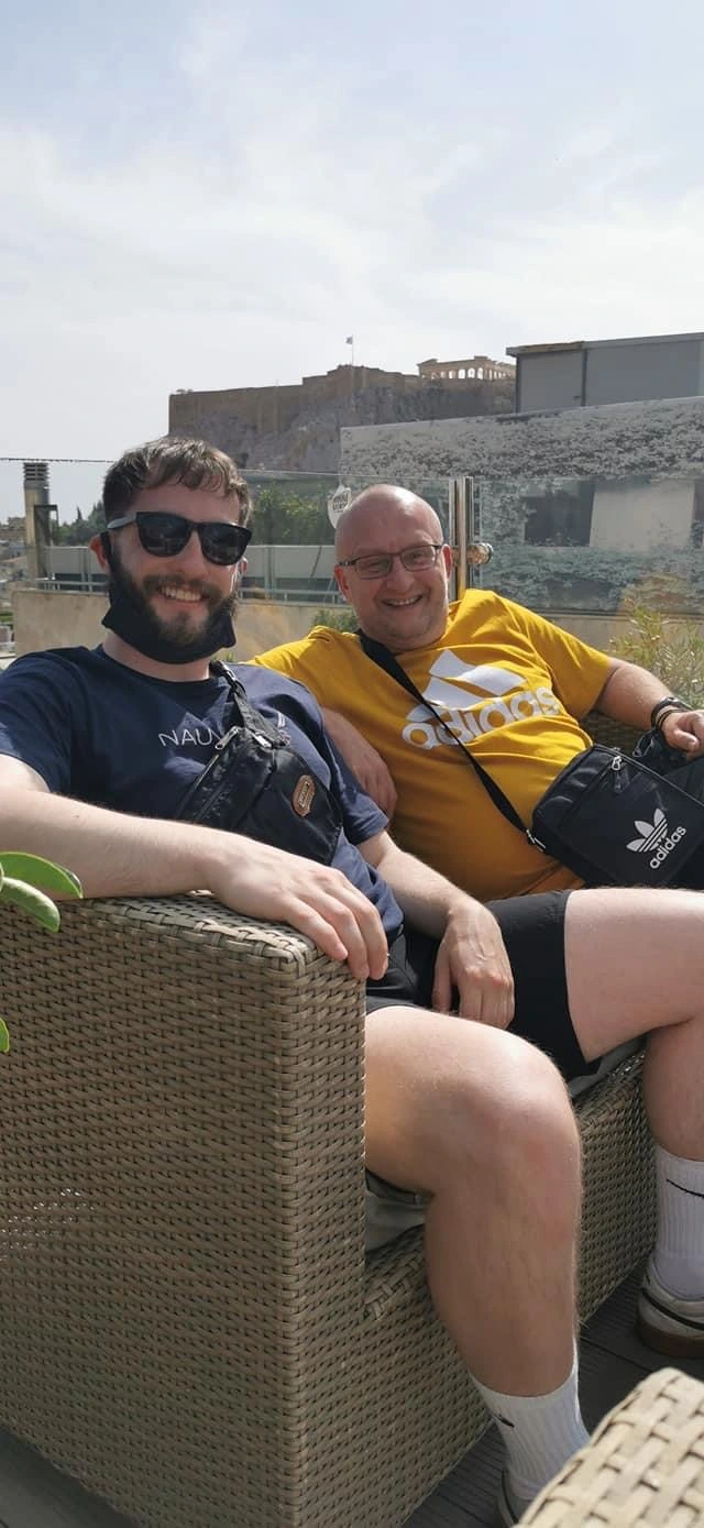 Chris and Ben from CT4N Travel on the rooftop of the Hermes Hotel in Athens